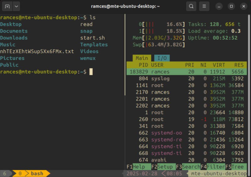 A terminal showing the Gruvbox terminal theme along with the Tmux Gruvbox theme.