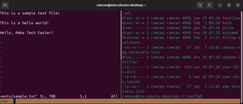 A terminal showing the keyword hints working in a multi-pane Tmux setup.