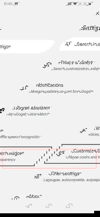 Selecting "Customize Search widget" option in Google app settings.