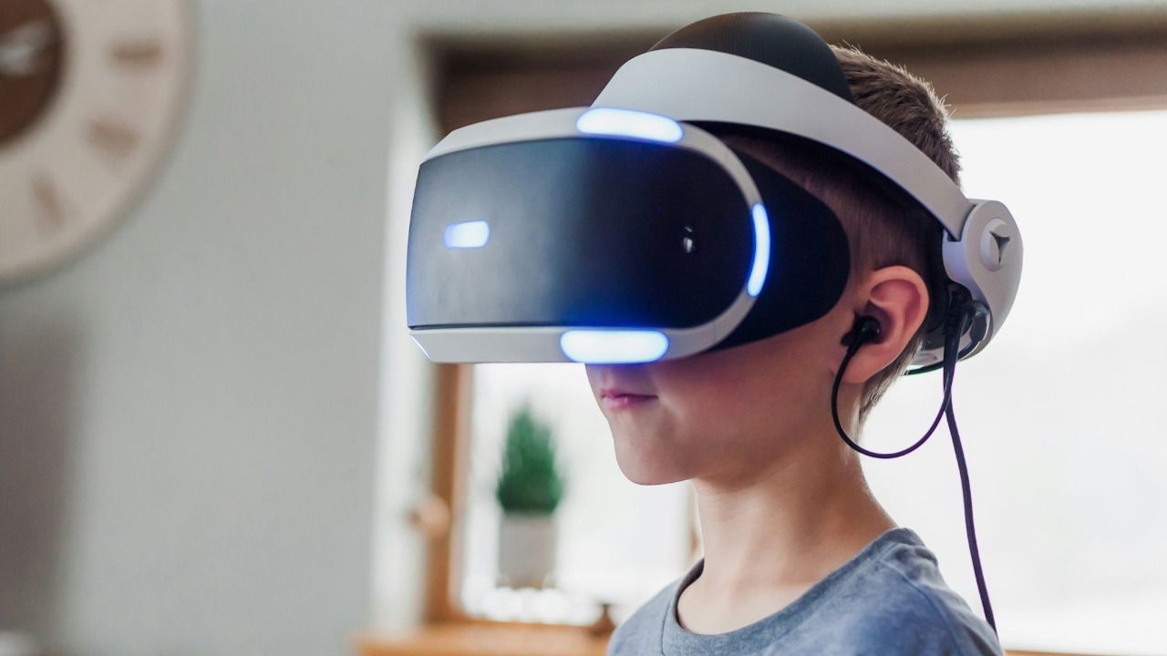 Boy wearing a VR headset