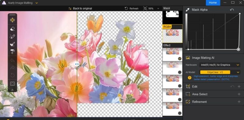 Applying Mask Alpha edits to flower image.