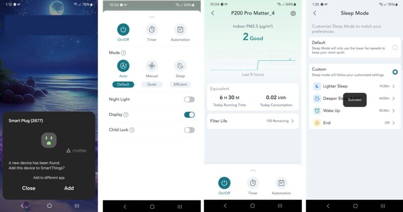 WELOV purifier recognized by SmartThings and then within the AiDot app.