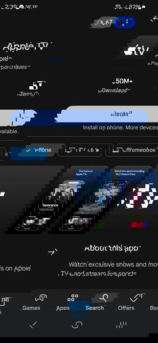 Apple TV app in the Google Play Store.