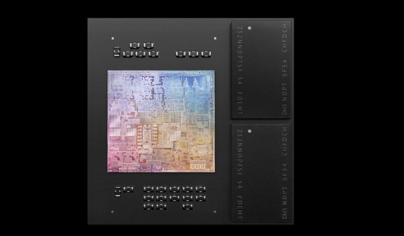 Apple M1 chip on a dark background