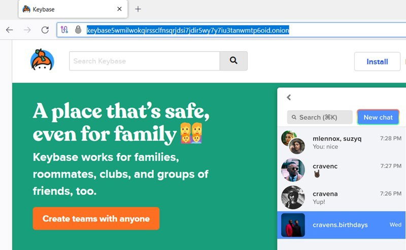Keybase onion to allow secure file transfer and chatting. 