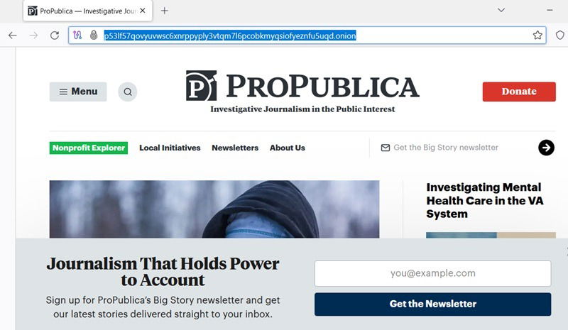 ProPublica website to access investigative journalism contents. 