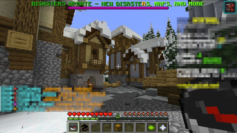 A screenshot showing a town in the lobby world in Hypixel.