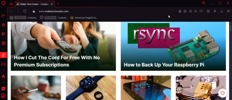 Opera GX browser interface overview. 