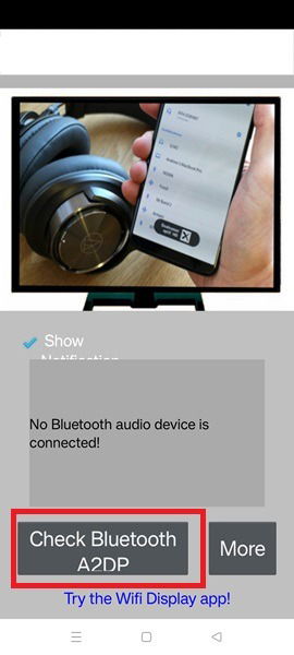 Check A2DP profile results using A2DP Setting app for any connected Bluetooth audio devices.