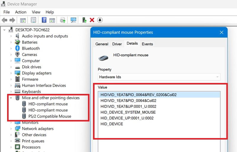 Human Interface Devices (HID) visible in Windows Device Manager. 