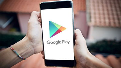 Play Store logo on phone.