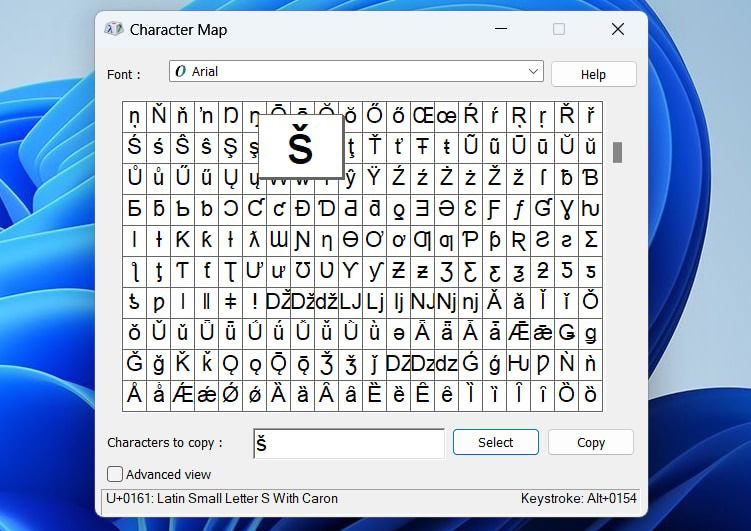 Character Map tool in Windows 11 main interface