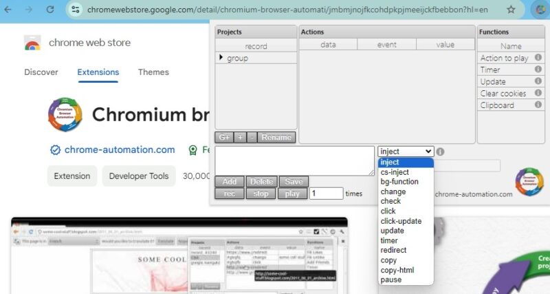 Setting up a new recording in Chromium Browser Automation.