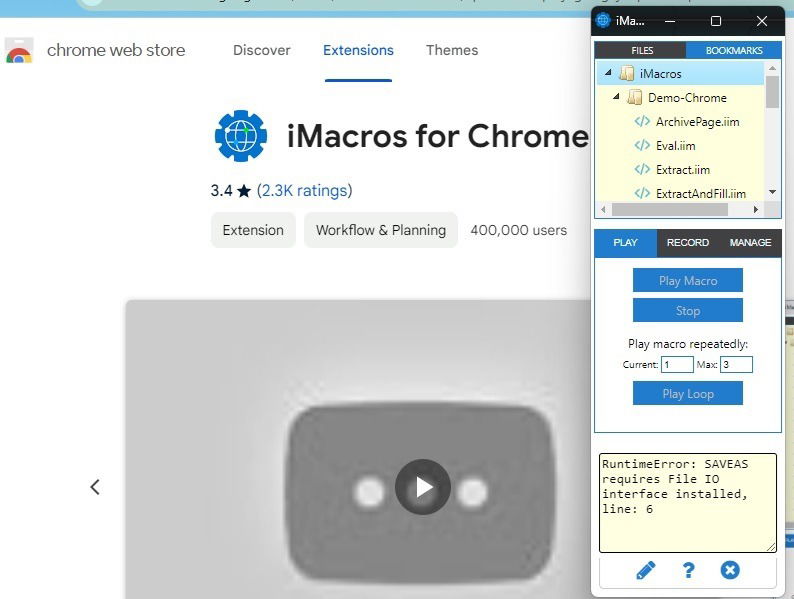 Demo macro running in iMacros in Chrome.