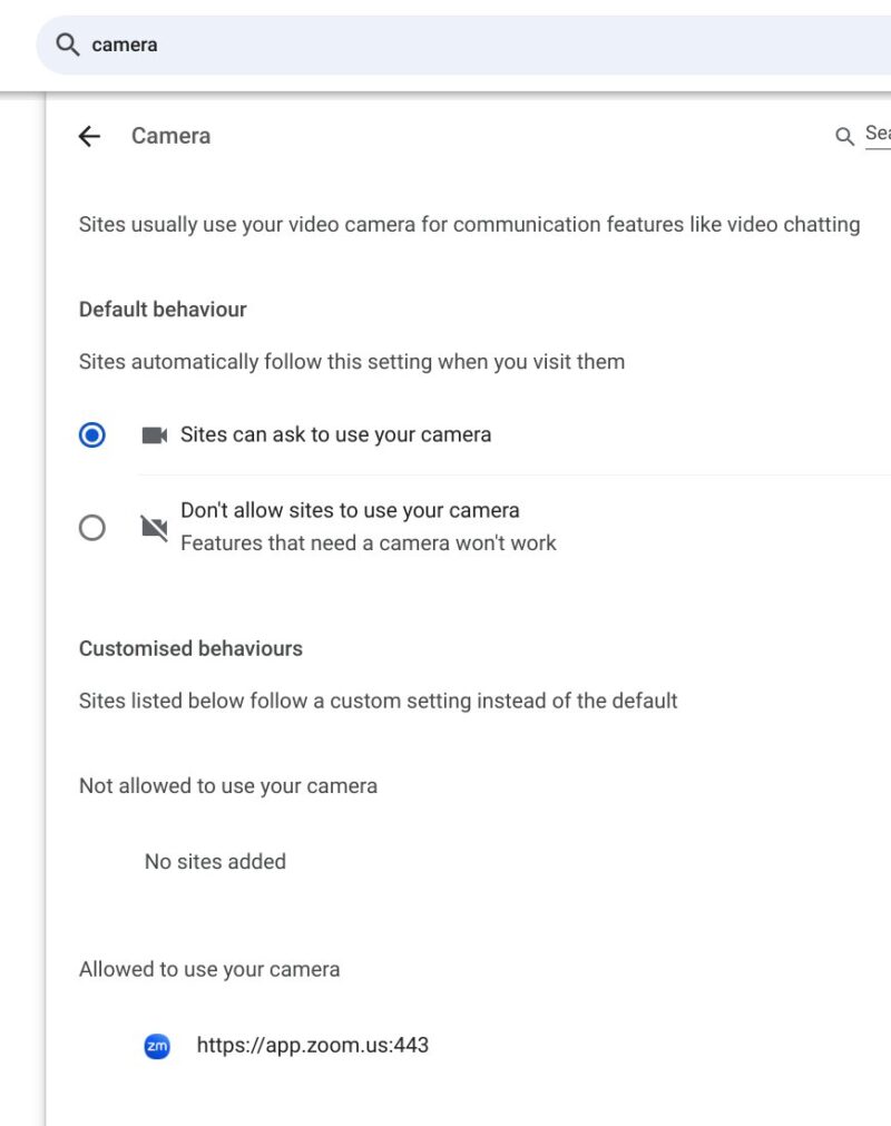 Chromebook Camera Settings