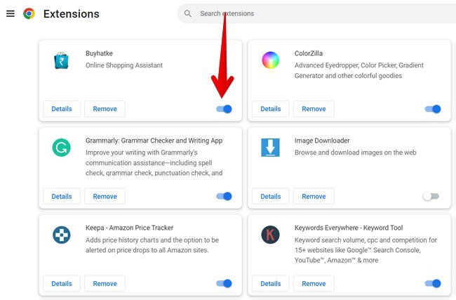 Disabling extensions in Chrome browser.