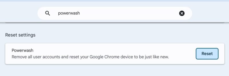 Chromebook Powerwash Settings