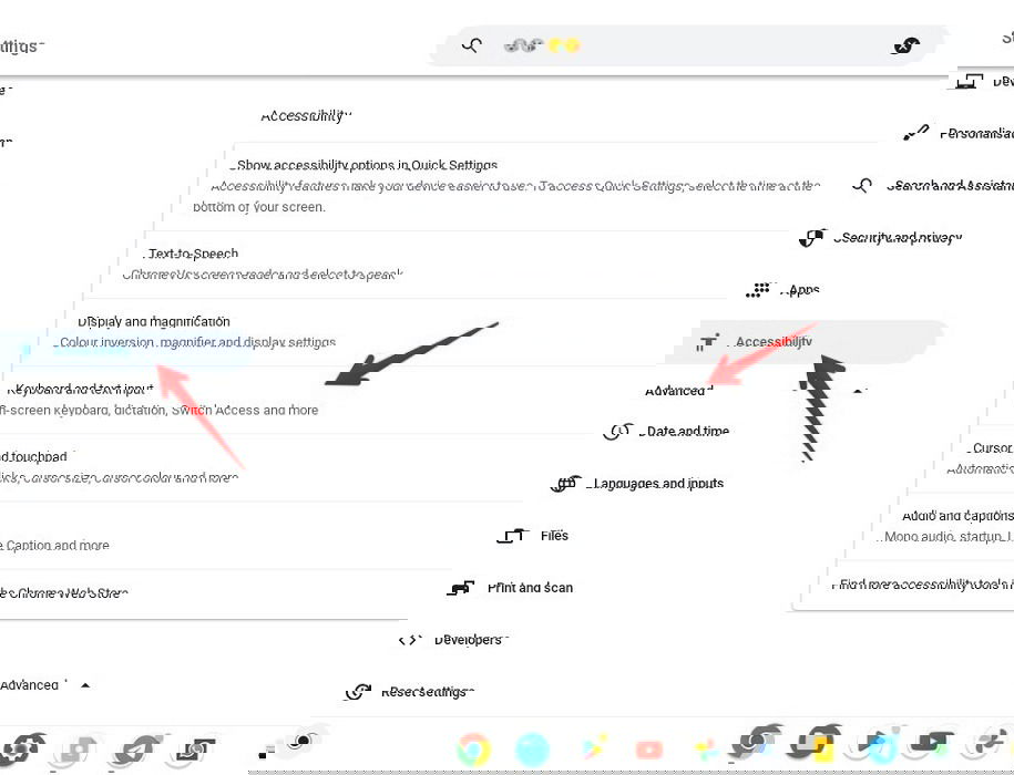 "Keyboard and text input' option under Accessibility on Chromebook. 