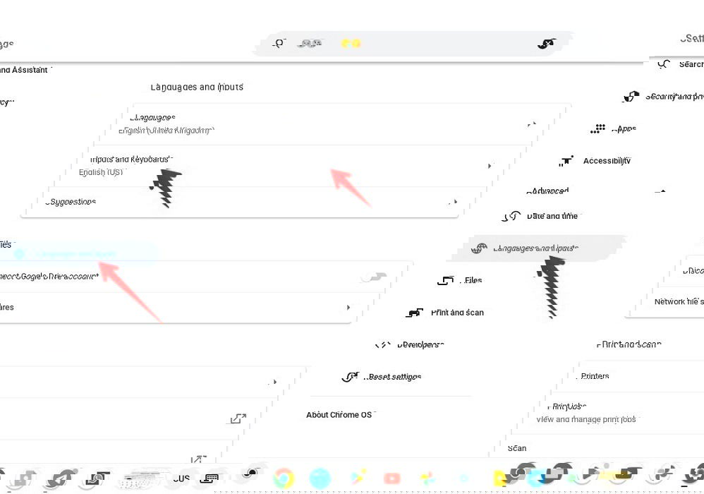 "Input and keyboards" option under "Language and inputs" in Settings on Chromebook. 