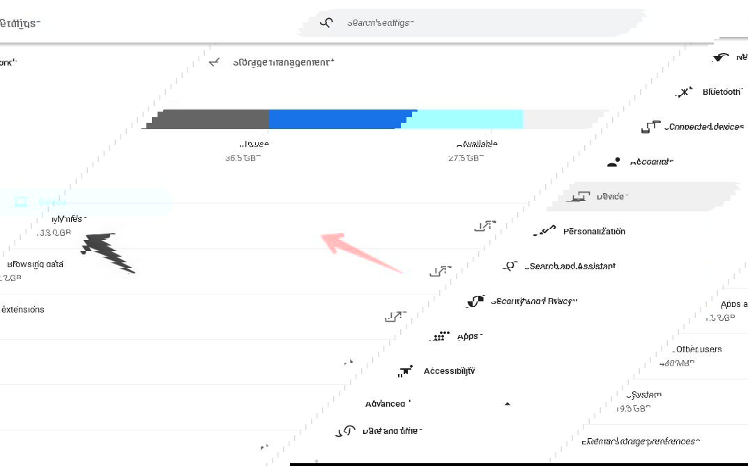 "My files" folder under "Storage management" in Chromebook Settings. 
