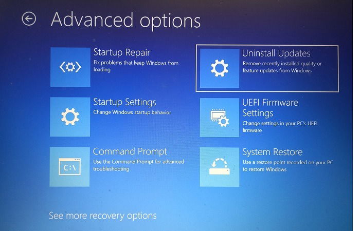 Common Windows Problems Solution Advanced Options Uninstall Updates
