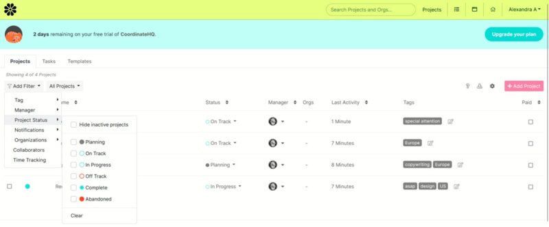 Projects view in CoordinateHQ.