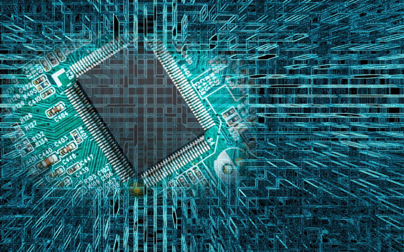 CPU chip on board with green background