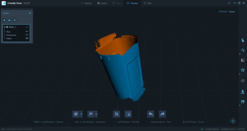 Finished scan of a trash can.