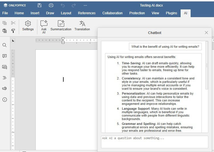 AI chatbot within ONLYOFFICE.