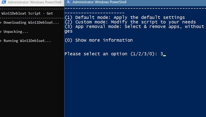 App removal command in PowerShell for Win11Debloat script.