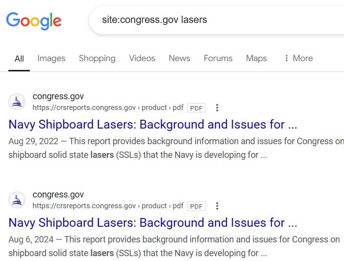 Using the "site:" operator in Google search for a website.