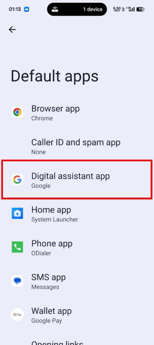 Default Digital Assistant App