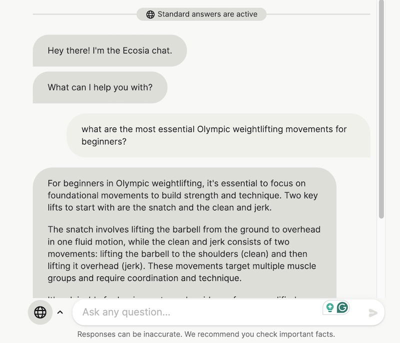 The Ecosia AI Chat Feature