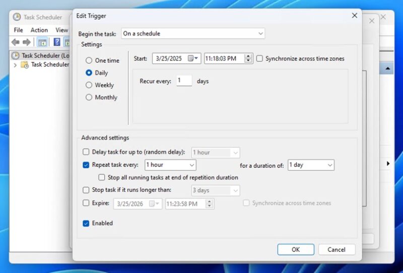 Edit Trigger Task Scheduler