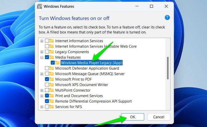 Windows Features windows enabling feature