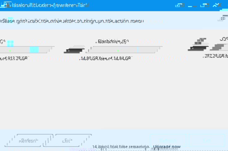 Hasleo Bitlocker Anywhere Software main homescreen.