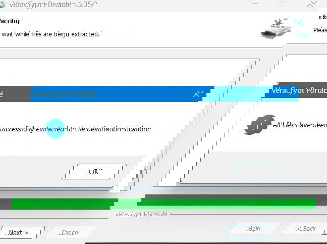 VeraCrypt files extracted to Windows folder location. 