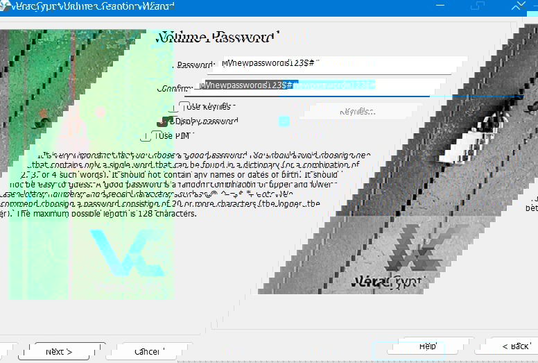 Enter the volume password for USB in VeraCrypt's Volume Wizard.