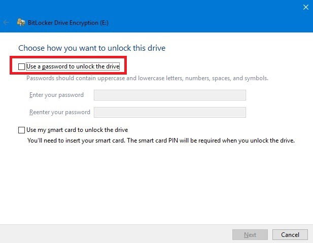 Check Use a password option to unlock the USB drive in BitLocker Drive Encryption. 