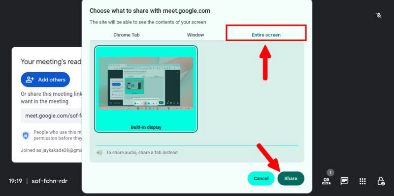 Entire Screen Sharing Google Meet