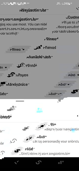 Pinning a tab on Facebook.