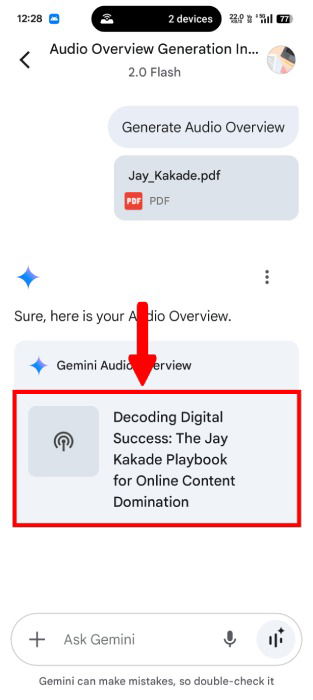 Generated Audio Overview In Gemini App