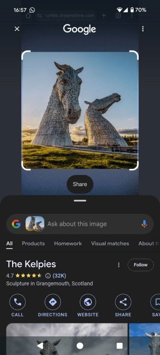 Google's Circle to Search identifying landmark. 