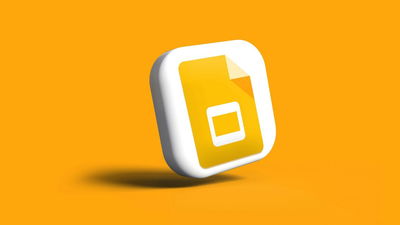 Illustration of the Google Slides logo on a yellow background