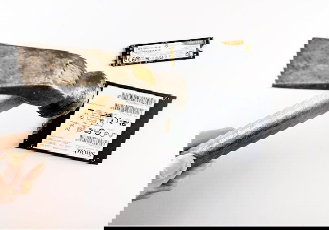Smashing a hard drive with a hammer.