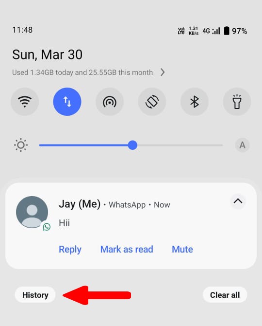 History In Notification Drawer