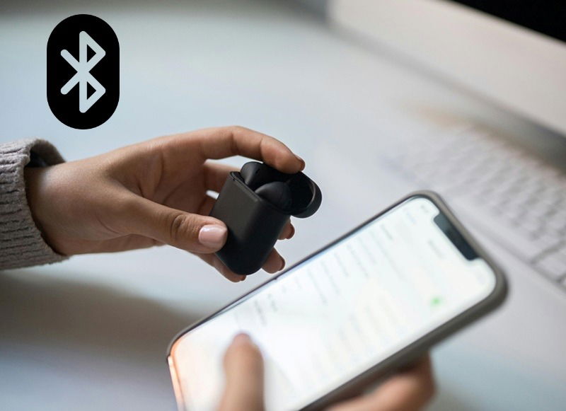 Connecting phone to wireless buds using Bluetooth.