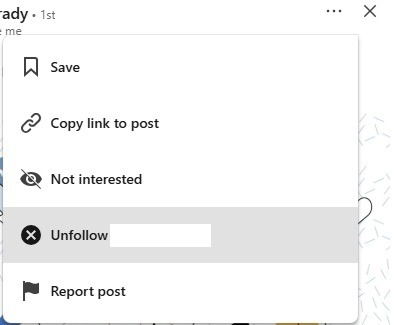 Unfollowing a user to customize LinkedIn feed.