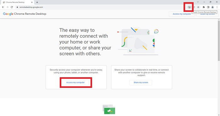 Installing remote desktop using the browser download button.