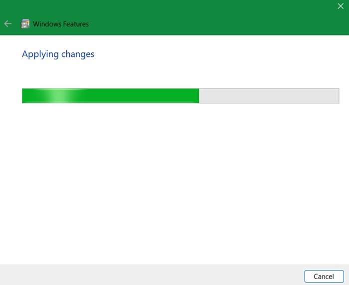 Applying changes in IIS to enable the feature in Windows.